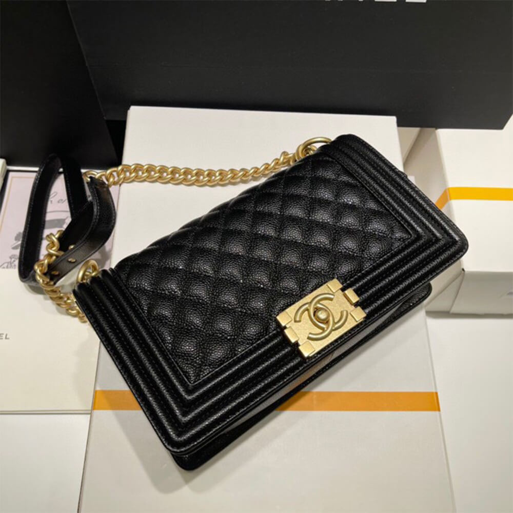 Boy Chanel Handbag in Black Caviar and Gold Hardware - Replica Luxury Bags™