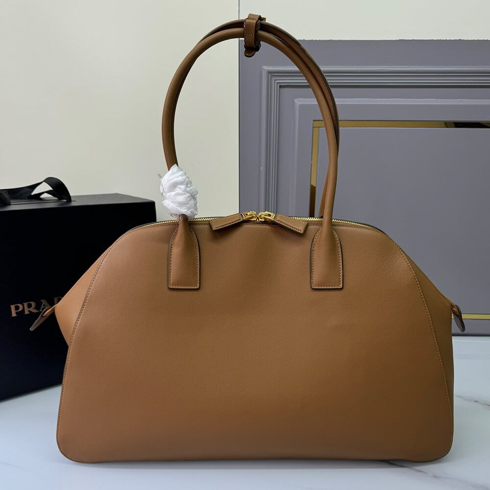 Prada Large Leather Tote Bag With Zipper Closure - Replica Luxury Bags™