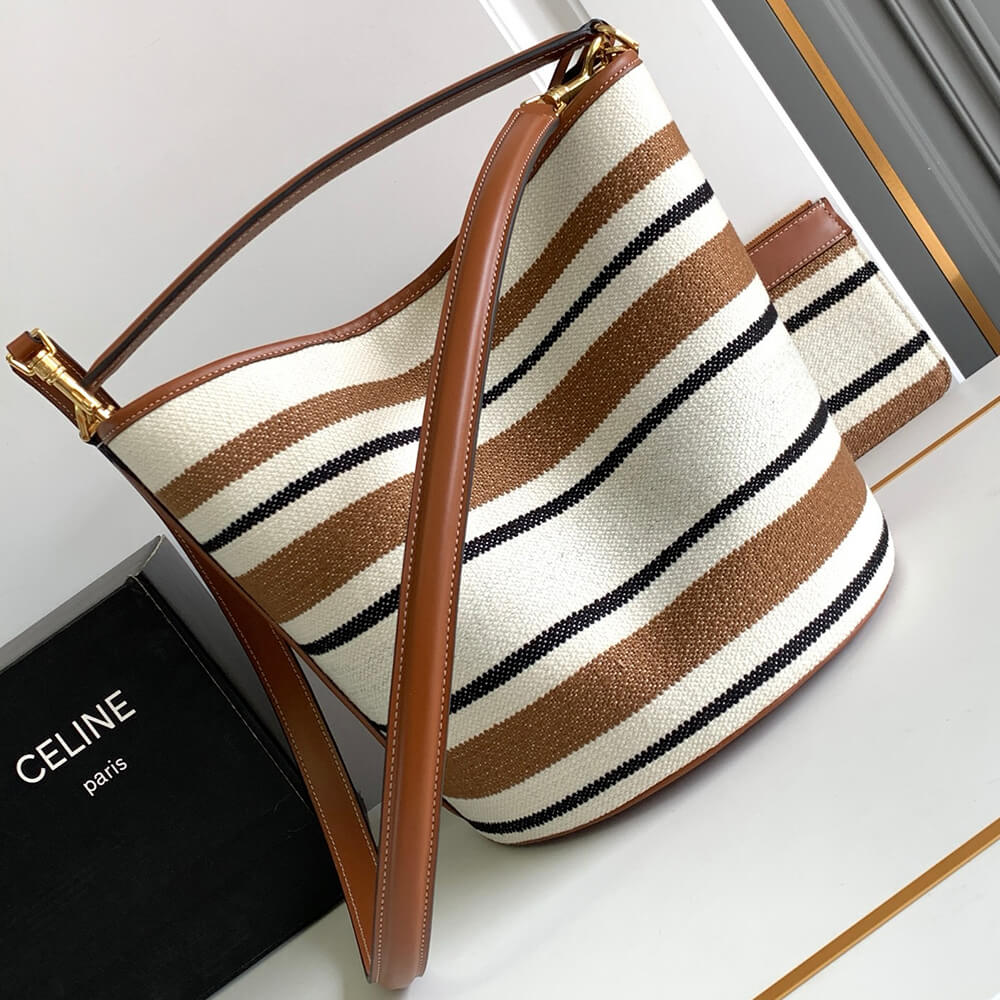 Celine Bucket 16 Bag in Striped Textile With Celine Jacquard - Replica Luxury Bags™