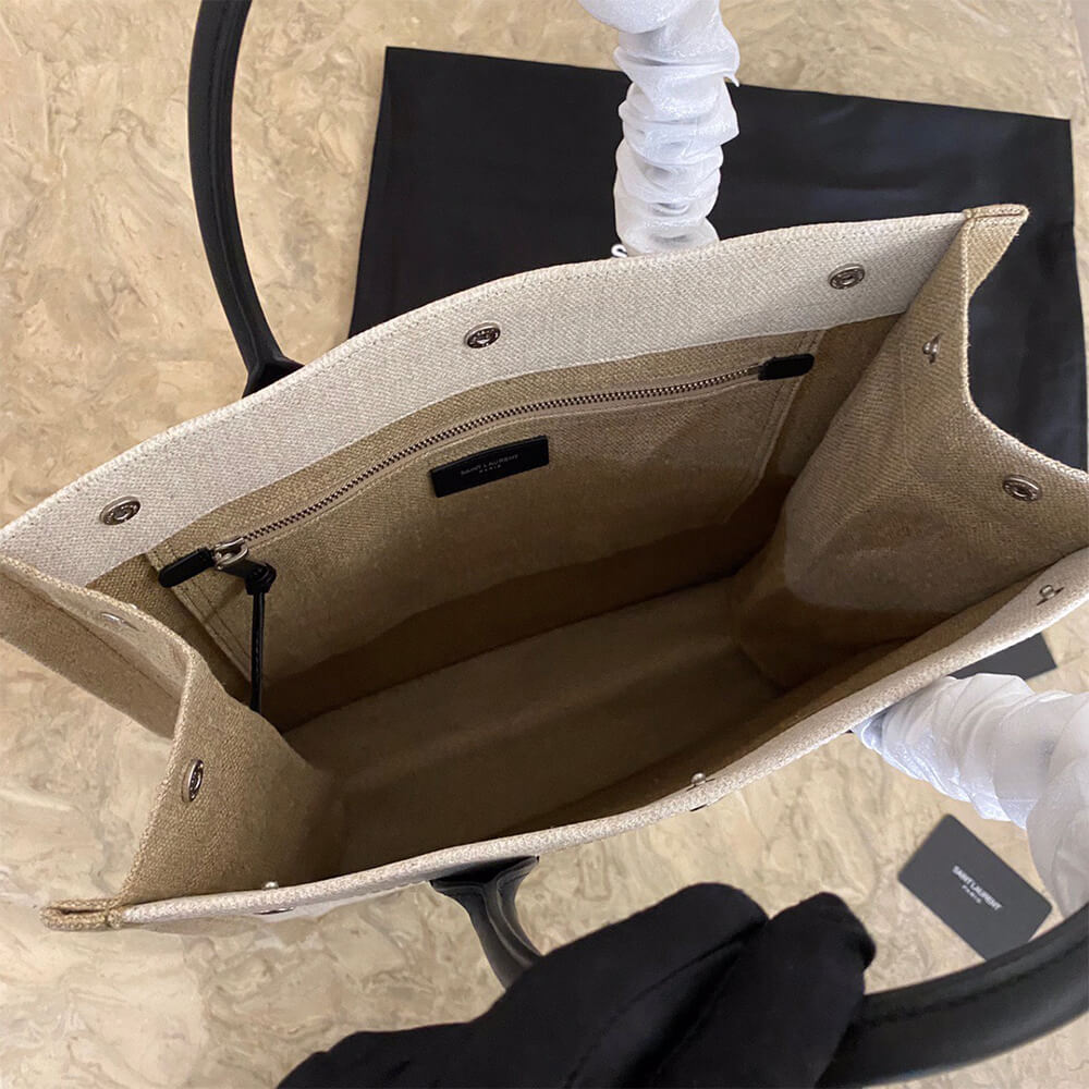 YSL Rive Gauche N/S Shopping Bag in Linen and Cotton - Replica Luxury Bags™