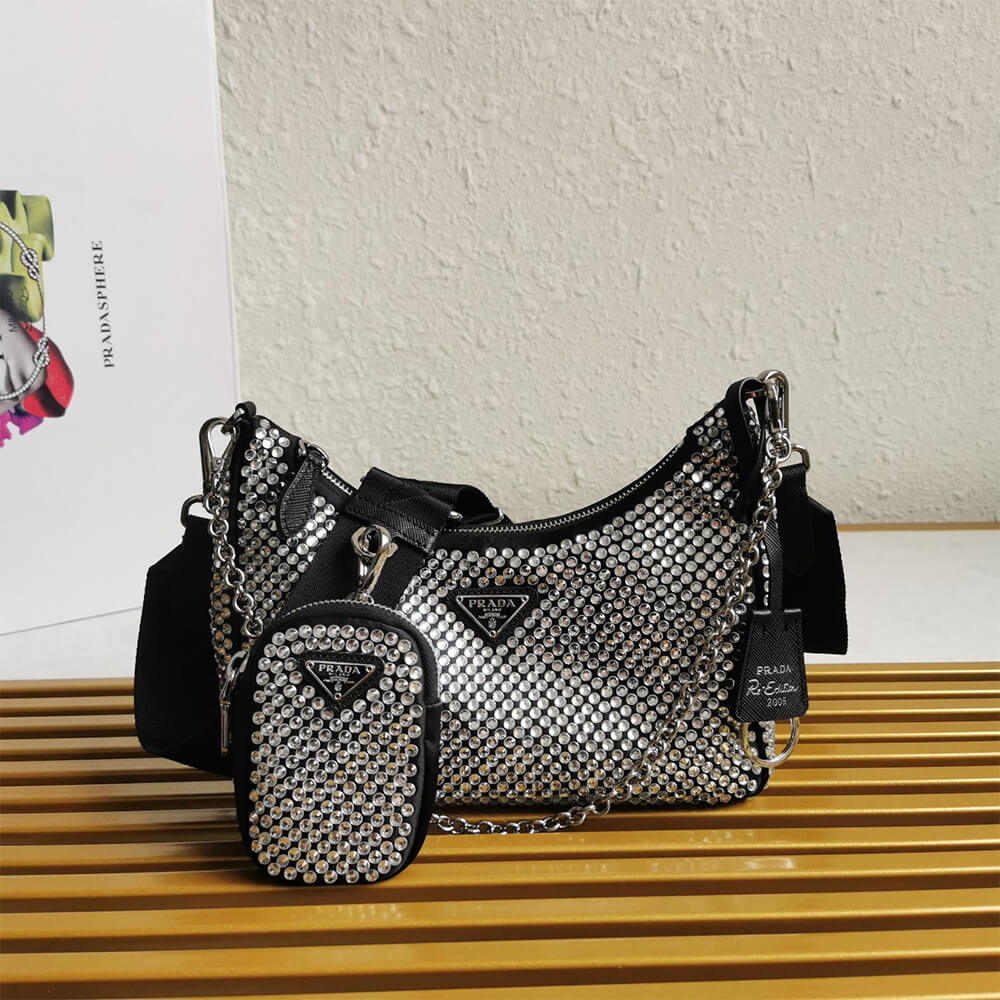 Prada Re-Edition 2005 Satin Bag with Crystals - Replica Luxury Bags™