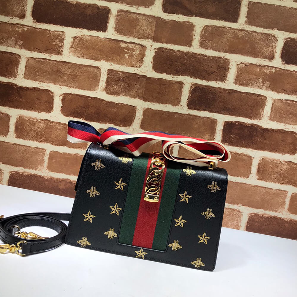 Gucci GG Sylvie Bee Star Small Shoulder Bag - Replica Luxury Bags™