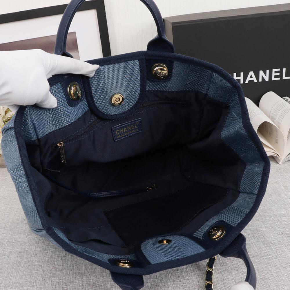 Chanel Woven Straw Raffia Striped Medium Deauville Tote Bag - Replica Luxury Bags™