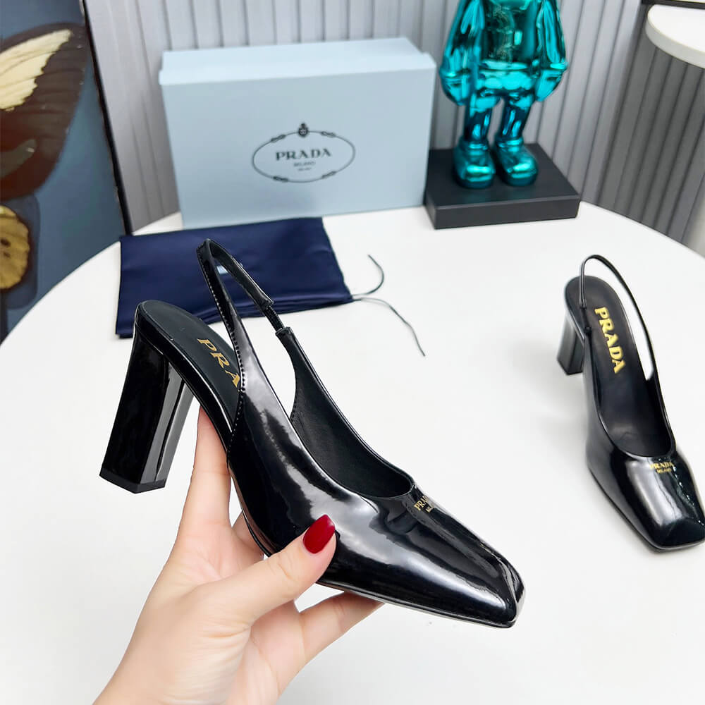 Prada Patent Leather Slingback Pumps 85 mm Shoes - Replica Luxury Bags™