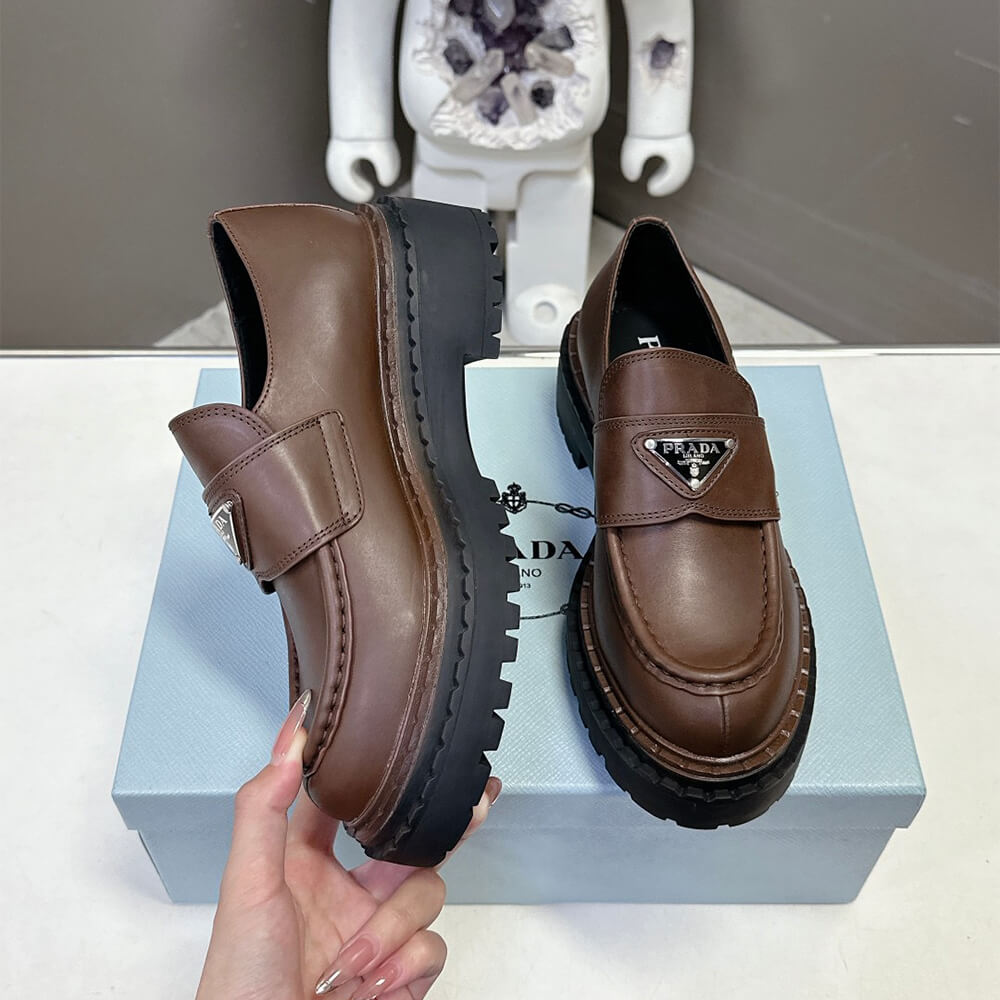 Prada Double Chocolate leather loafers Shoes - Replica Luxury Bags™