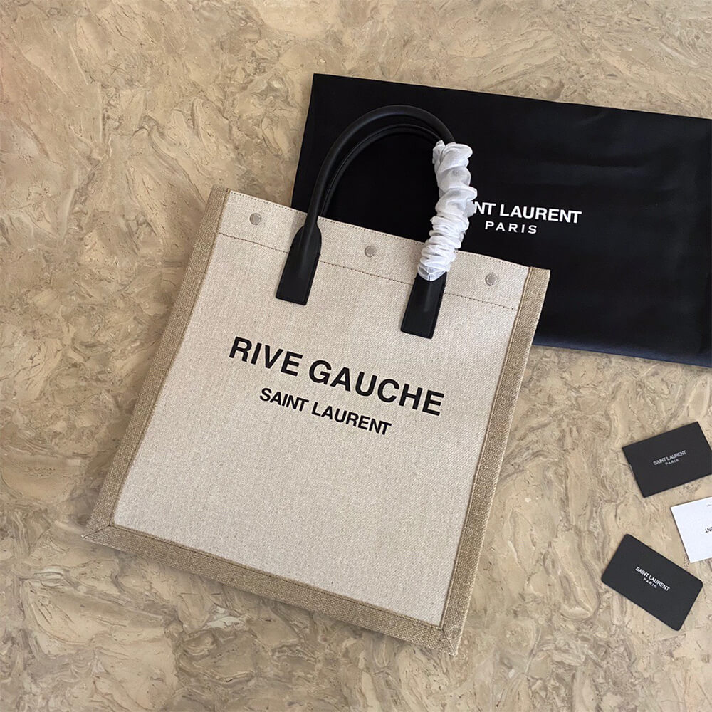YSL Rive Gauche N/S Shopping Bag in Linen and Cotton - Replica Luxury Bags™
