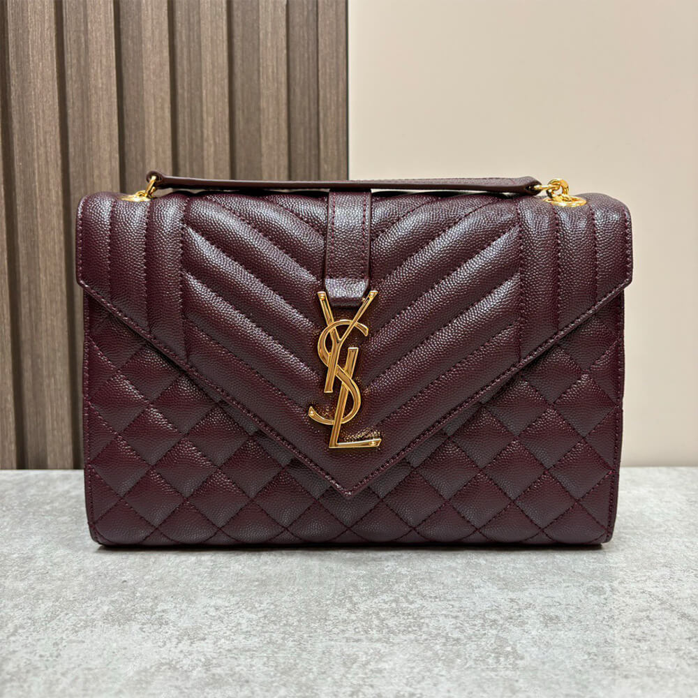 YSL Envelope Medium Bag in Grained Leather - Replica Luxury Bags™
