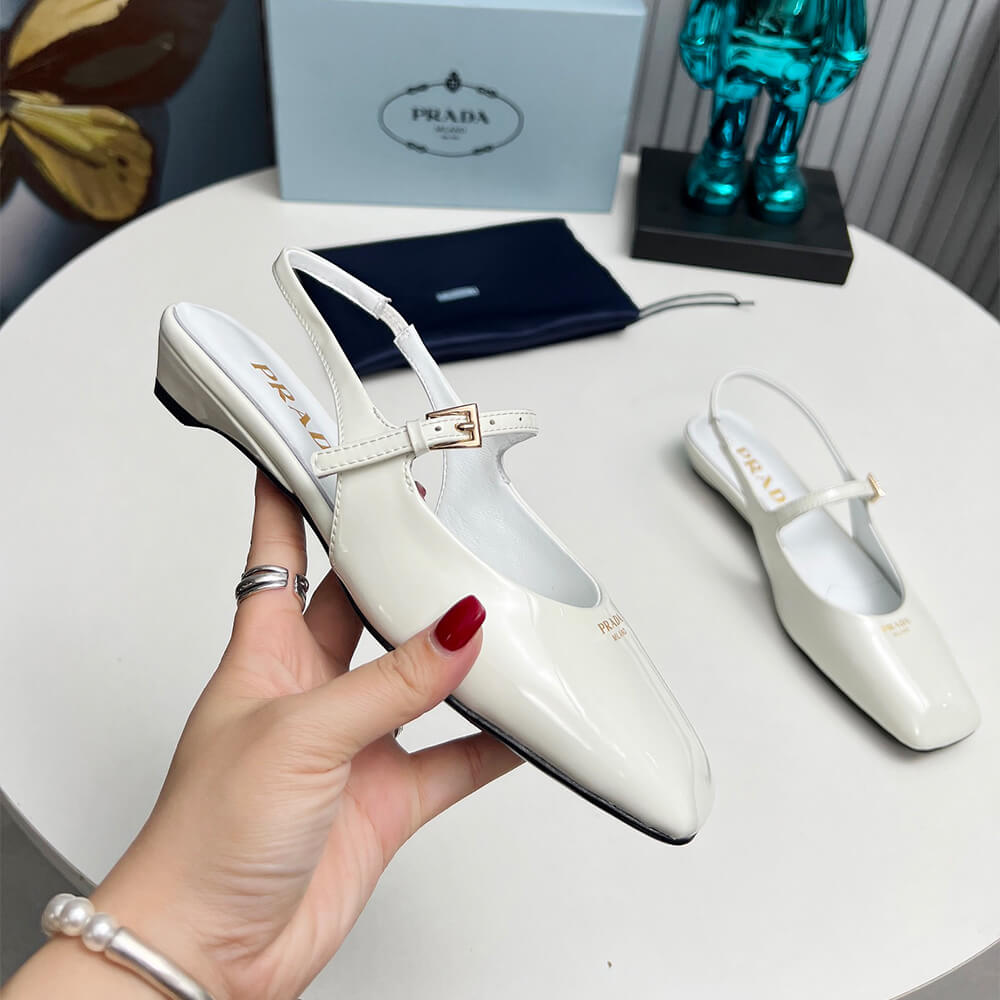 Prada Patent Leather Slingback Ballerinas Shoes - Replica Luxury Bags™