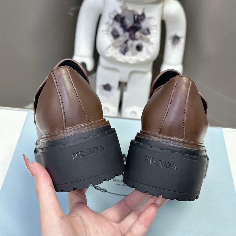 Prada Double Chocolate leather loafers Shoes - Replica Luxury Bags™