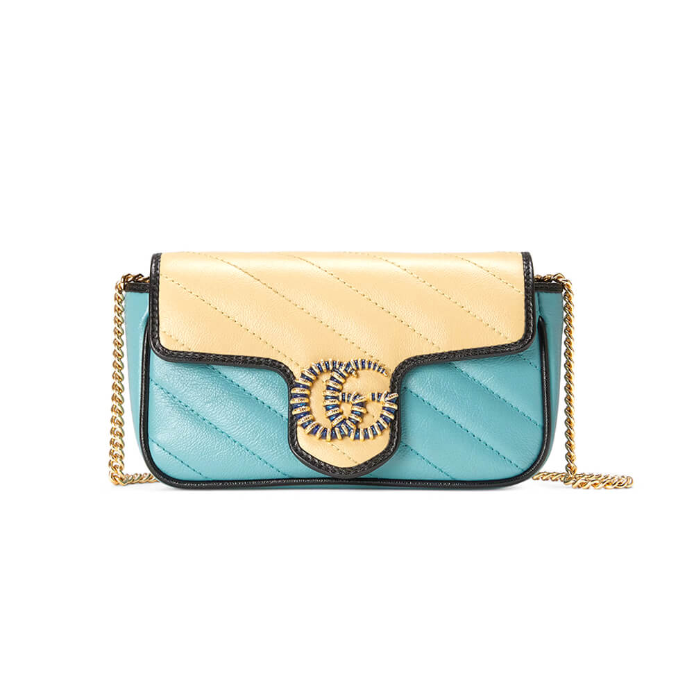 Gucci Online Exclusive GG Marmont Mini Bag in Blue & Beige - Replica Luxury Bags™