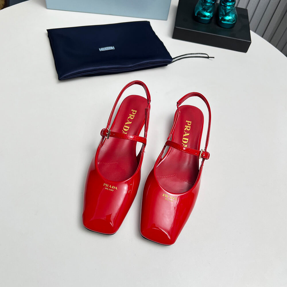 Prada Patent Leather Slingback Ballerinas Shoes - Replica Luxury Bags™