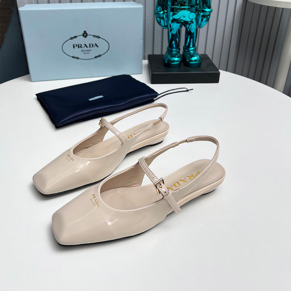 Prada Patent Leather Slingback Ballerinas Shoes - Replica Luxury Bags™