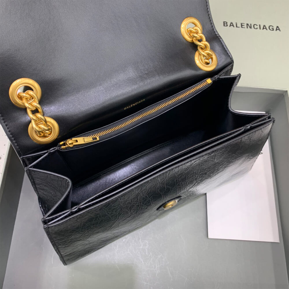 Balenciaga Bag Crush Tasche Mit Kette Mittelgroß für Damen in Schwarz - Replica Luxury Bags™