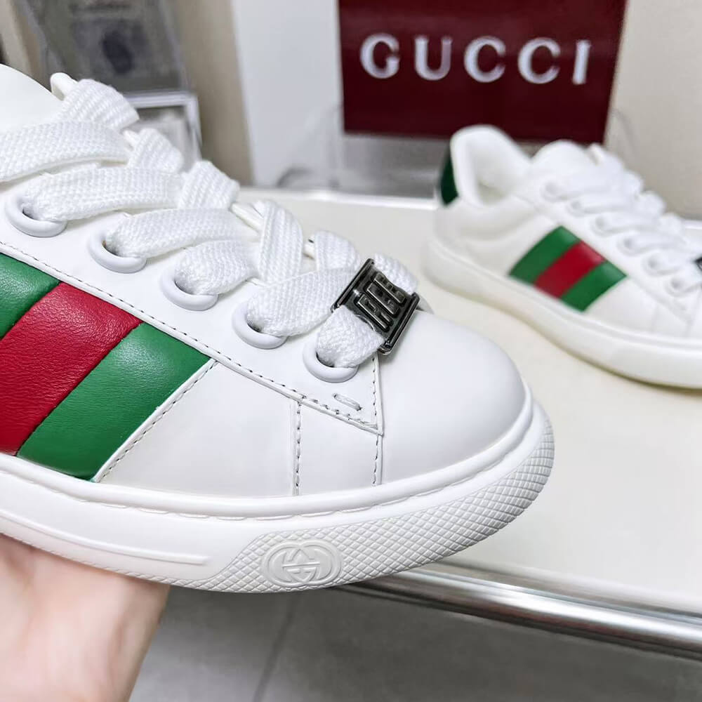 Gucci Ace Web Stripe leather sneakers Shoes - Replica Luxury Bags™