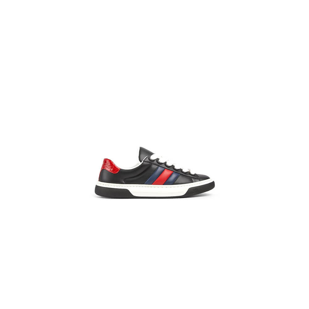 Gucci Ace Web Stripe Leather Sneakers Shoes - Replica Luxury Bags™