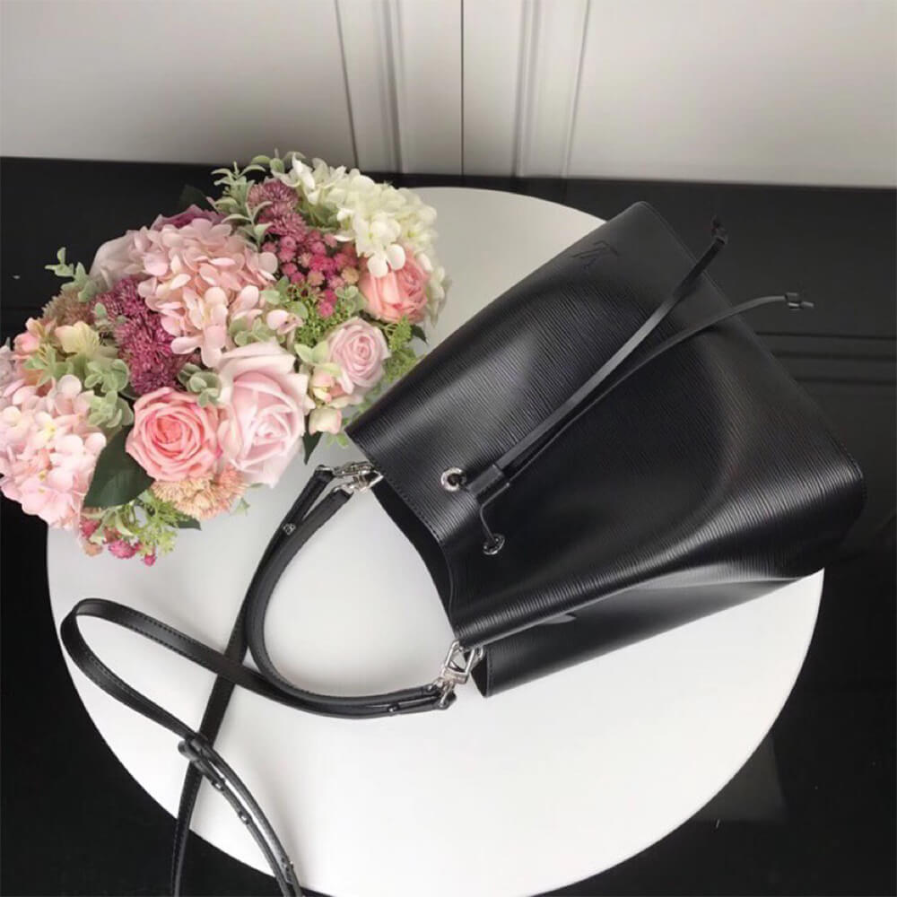 LV Neonoe MM Bucket Bag in Smooth Finish Black Leather - Replica Luxury Bags™