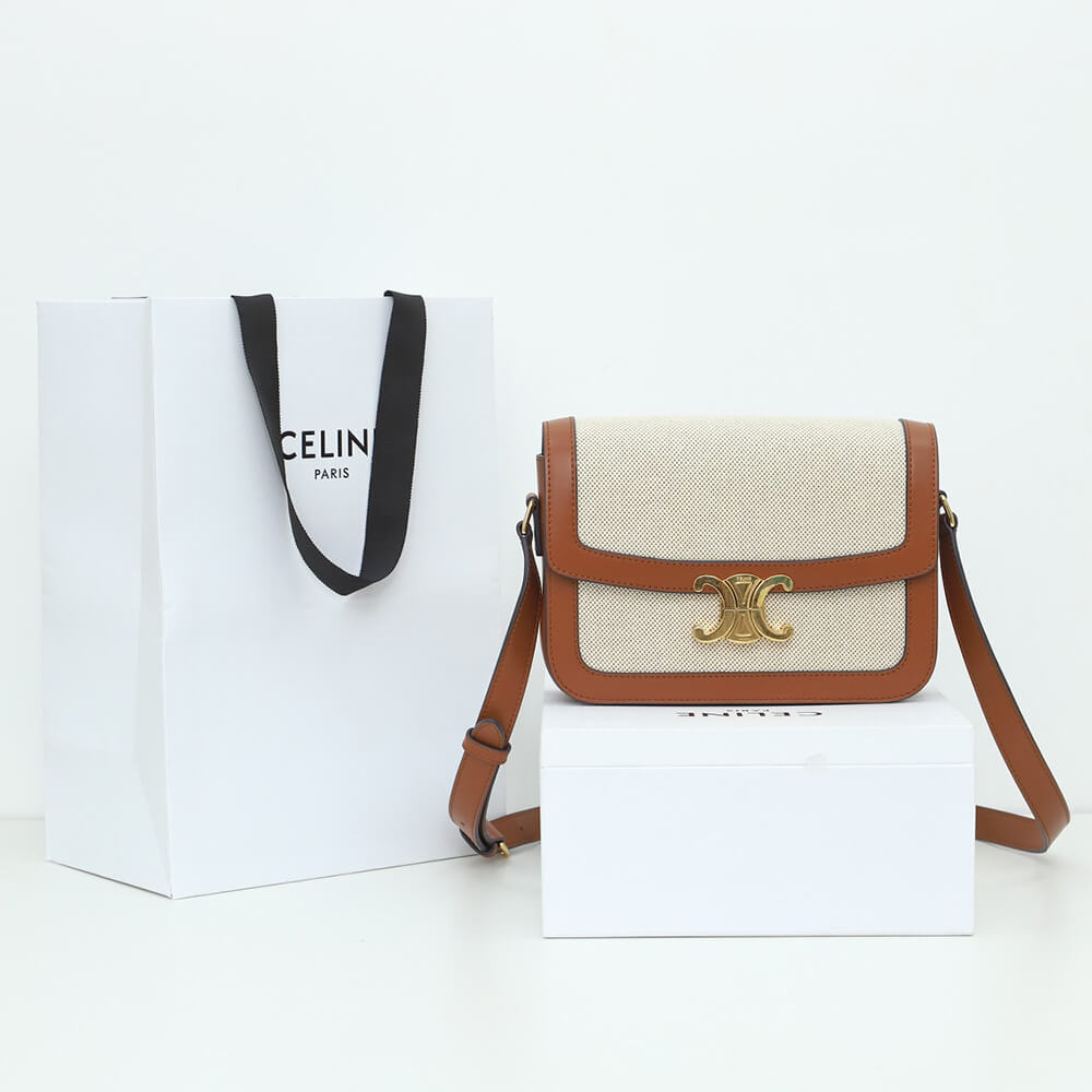 Celine Classique Triomphe Bag In Triomphe Canvas And Calfskin - Replica Luxury Bags™
