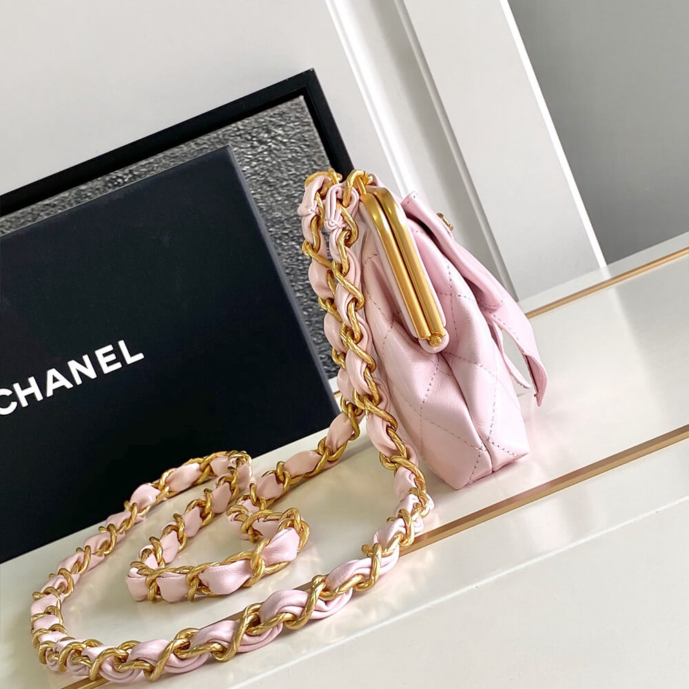 Chanel Clutch Bag With Chain Pink Bow Knot - Replica Luxury Bags™