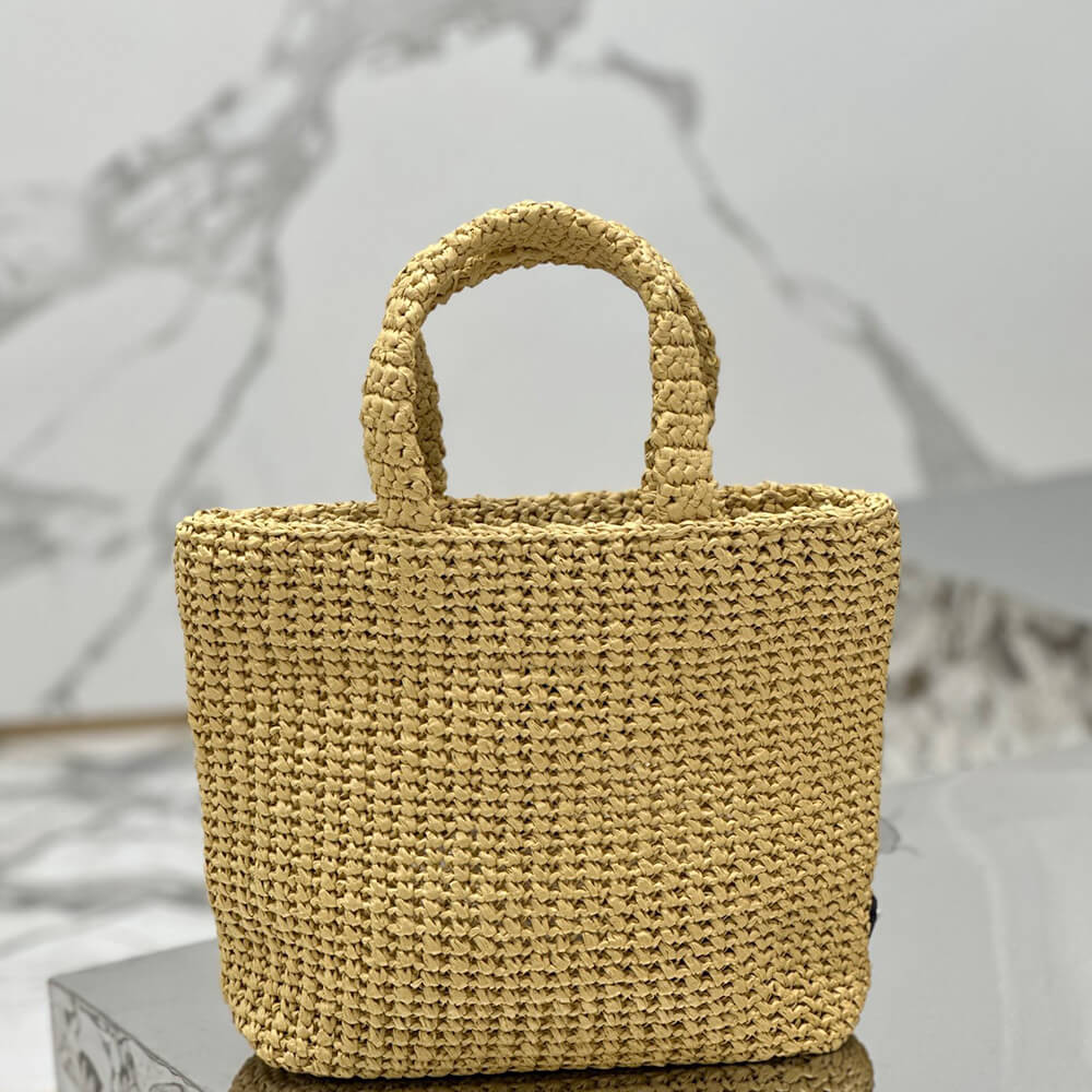 Prada Small Crochet Tote Bag in Raffia Straw - Replica Luxury Bags™