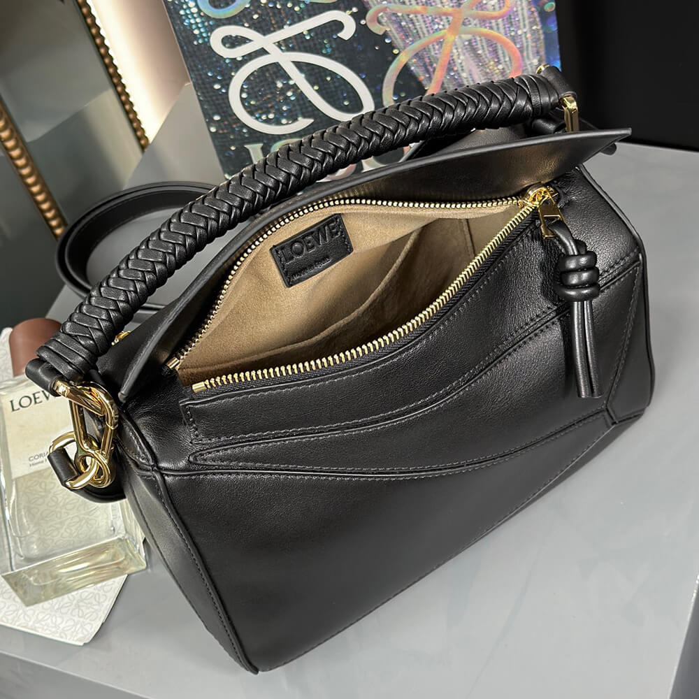 Loewe Small Puzzle Bag in Black Smooth Calfskin - Replica Luxury Bags™