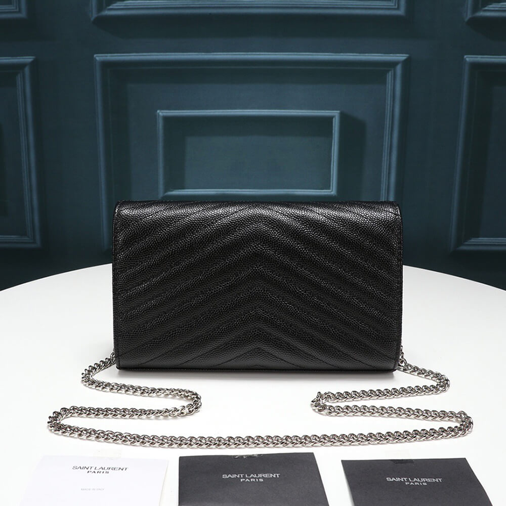 Saint Laurent Chain-strap YSL-plaque grained-leather wallet Bag - Replica Luxury Bags™