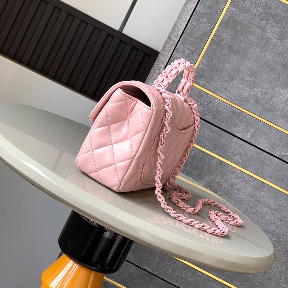 Chanel Mini Flap Bag with Top Handle in Pink - Replica Luxury Bags™
