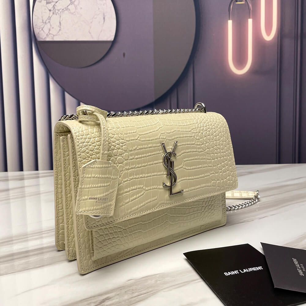 YSL Sunset Medium Chain Bag In Crocodile-Embossed Shiny Leather - Replica Luxury Bags™