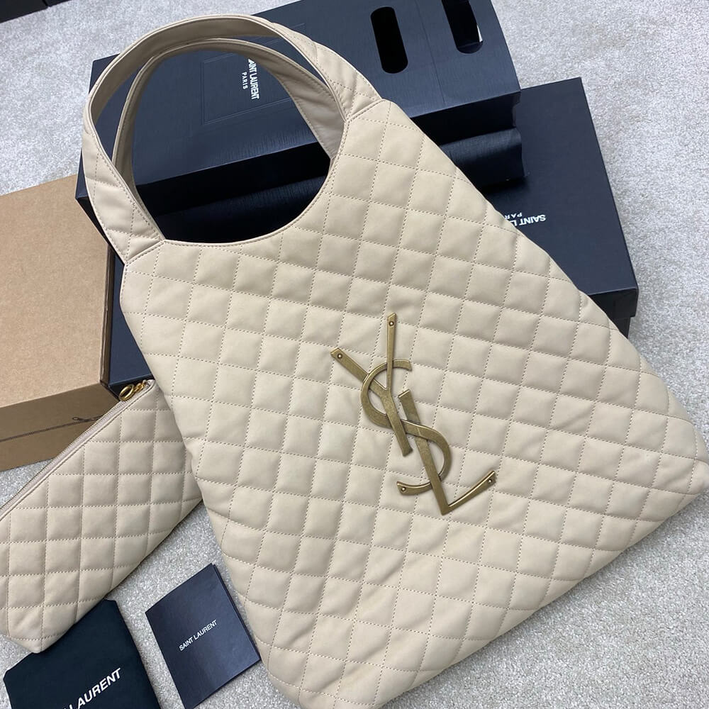 YSL Icare Maxi Shopping Bag in Quilted Nubuck Suede - Replica Luxury Bags™
