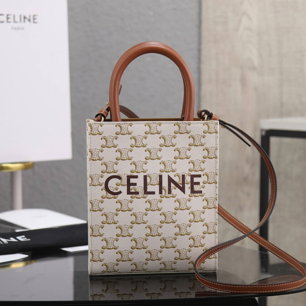 Celine Mini Vertical Cabas Bag in Triomphe Canvas With Celine Print - Replica Luxury Bags™