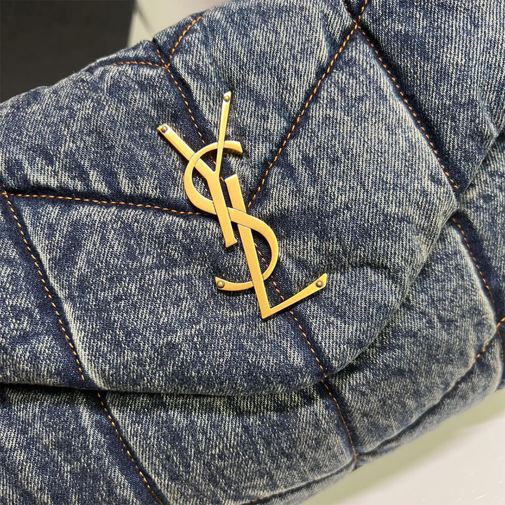 YSL Puffer Small Bag in Suede and Denim - Replica Luxury Bags™