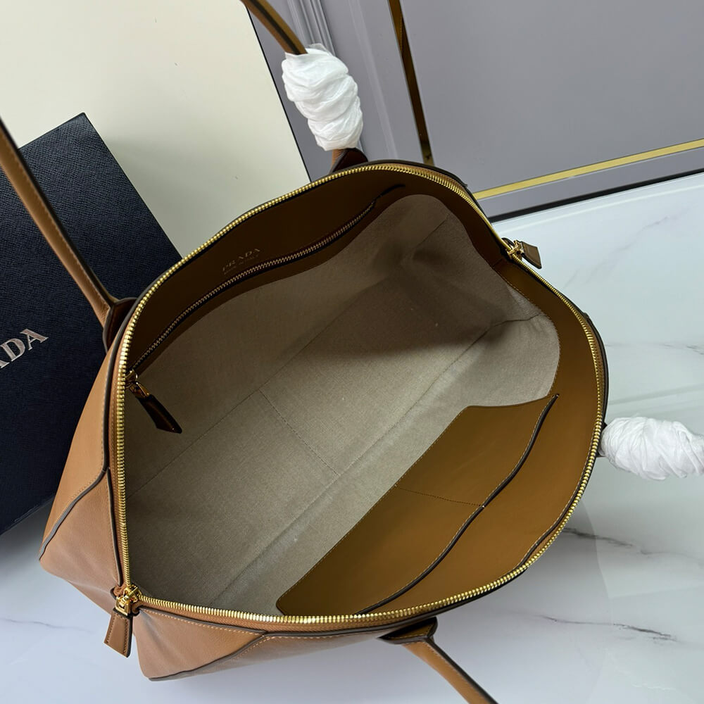 Prada Large Leather Tote Bag With Zipper Closure - Replica Luxury Bags™