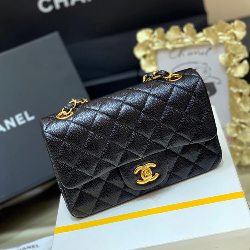 Chanel Mini Flap Bag in Black Lambskin Gold Hardware - Replica Luxury Bags™