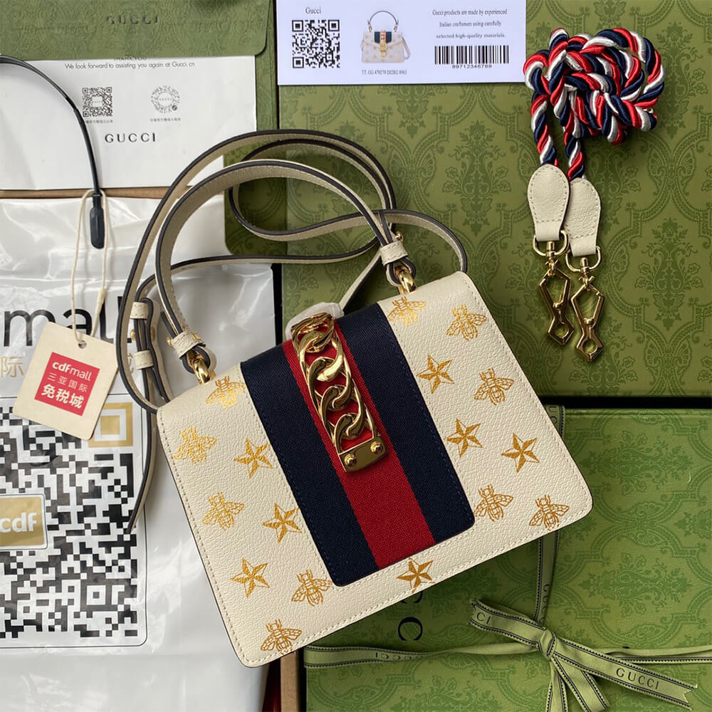 Gucci GG Sylvie Bee Star Mini Leather Bag - Replica Luxury Bags™
