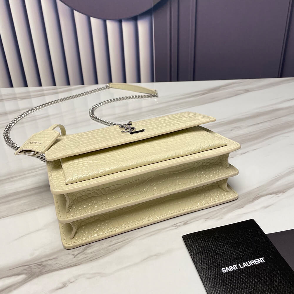 YSL Sunset Medium Chain Bag In Crocodile-Embossed Shiny Leather - Replica Luxury Bags™