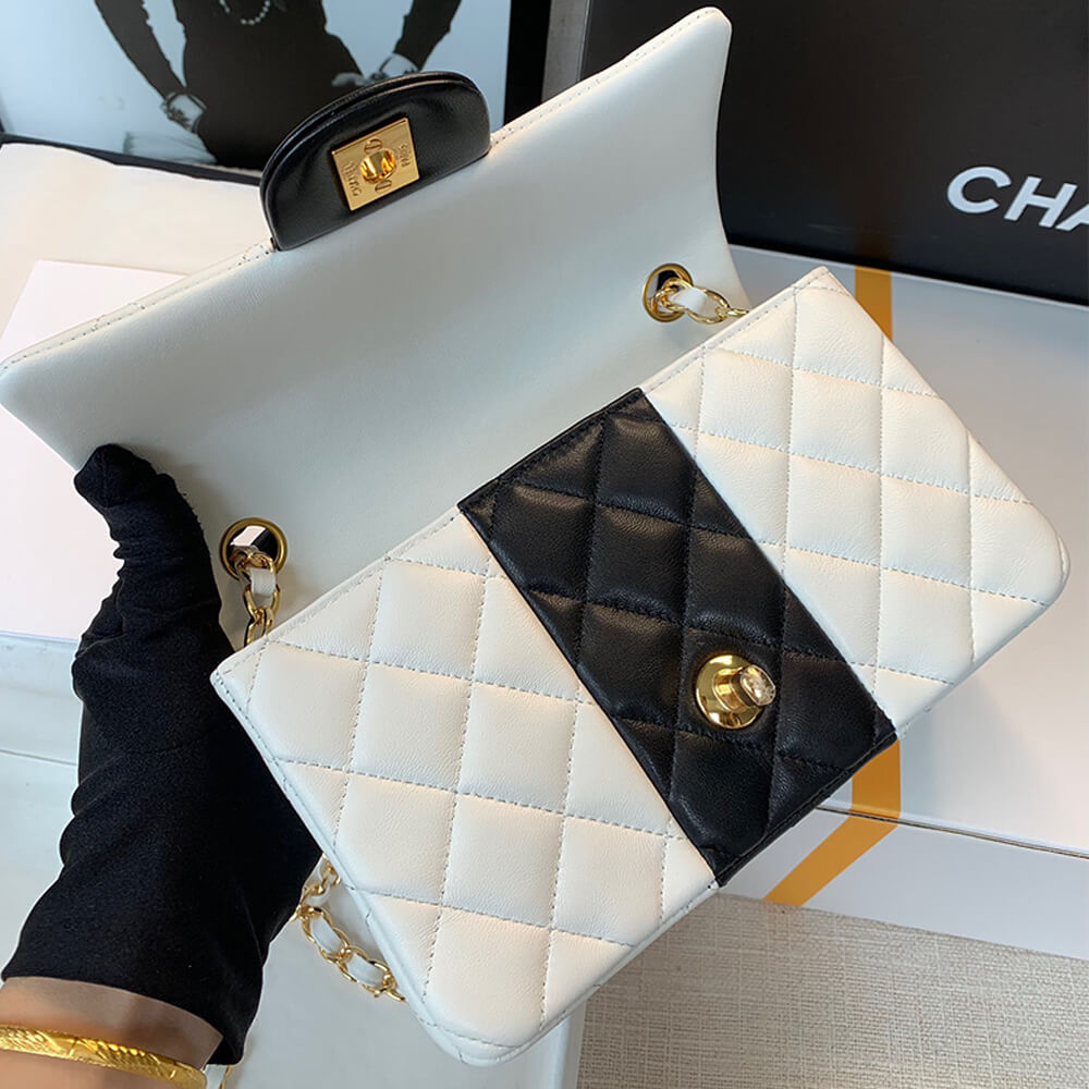 Chanel Mini Flap Bag in White & Black - Replica Luxury Bags™