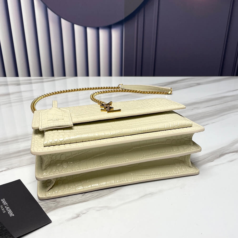 YSL Sunset Medium Chain Bag in Crocodile-Embossed Shiny Leather - Replica Luxury Bags™