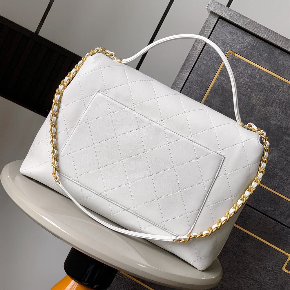Chanel Maxi Flap Bag With Top Handle in White - Replica Luxury Bags™
