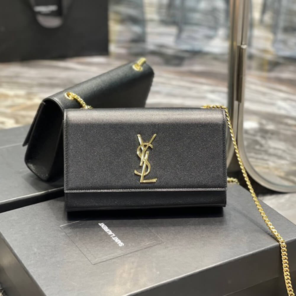 YSL Kate Medium Chain Bag in Grain De Poudre Embossed Leather - Replica Luxury Bags™