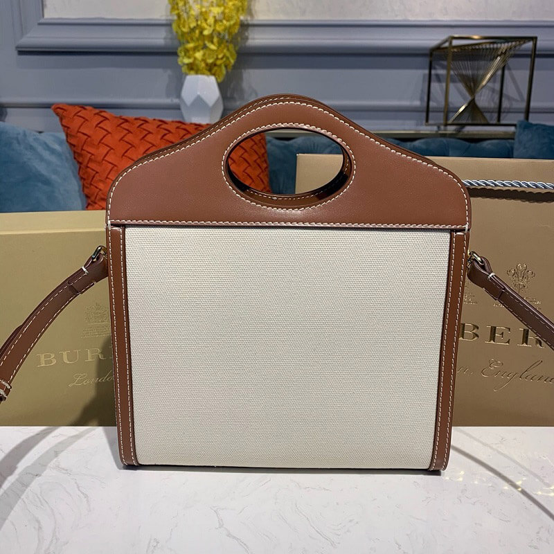 Burberry Pocket Medium Leather-trimmed Canvas Tote Bag - Replica Luxury Bags™