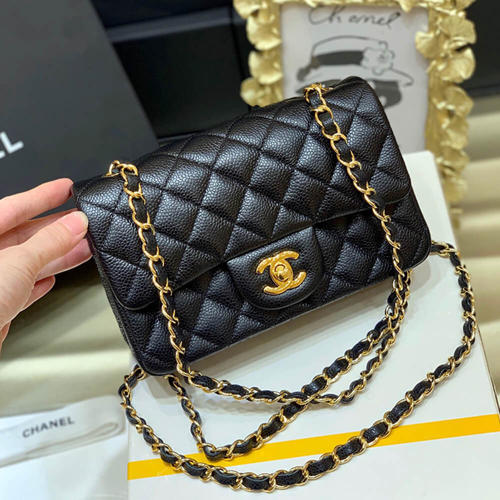 Chanel Mini Flap Bag in Black Lambskin Gold Hardware - Replica Luxury Bags™