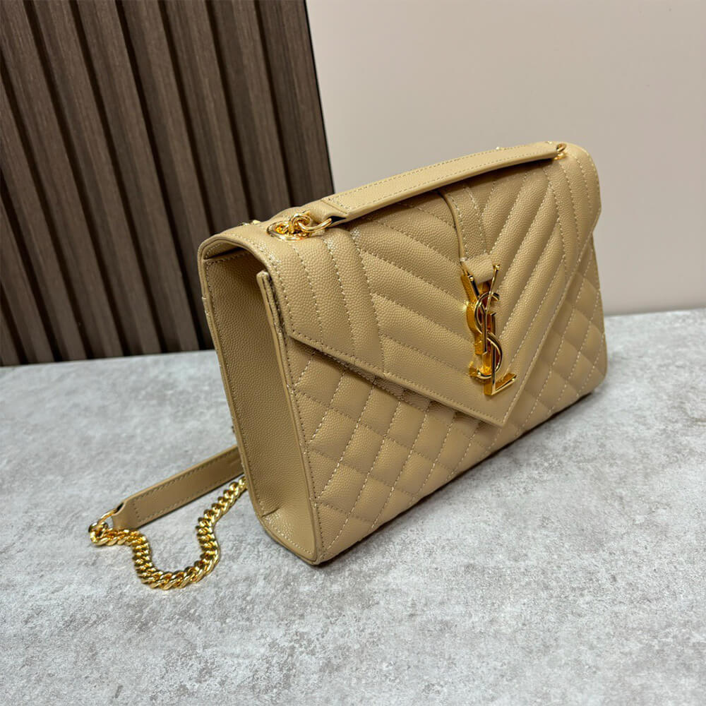 YSL Envelope Medium Bag in Grained Leather - Replica Luxury Bags™