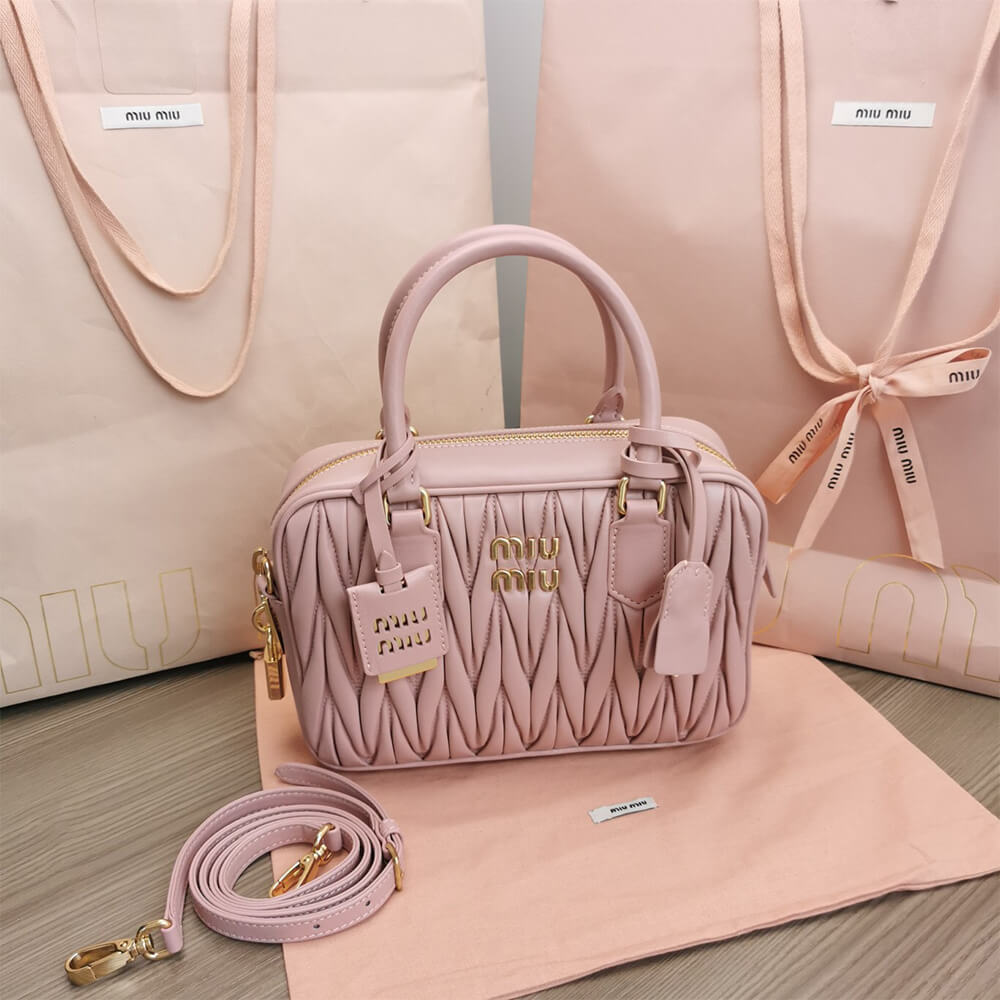 Miumiu Matelasse Nappa Leather Top Handle Bag in Pink - Replica Luxury Bags™