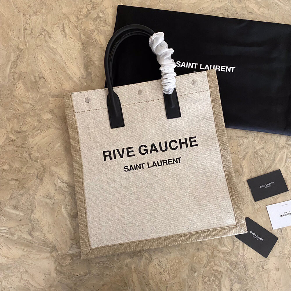 YSL Rive Gauche N/S Shopping Bag in Linen and Cotton - Replica Luxury Bags™