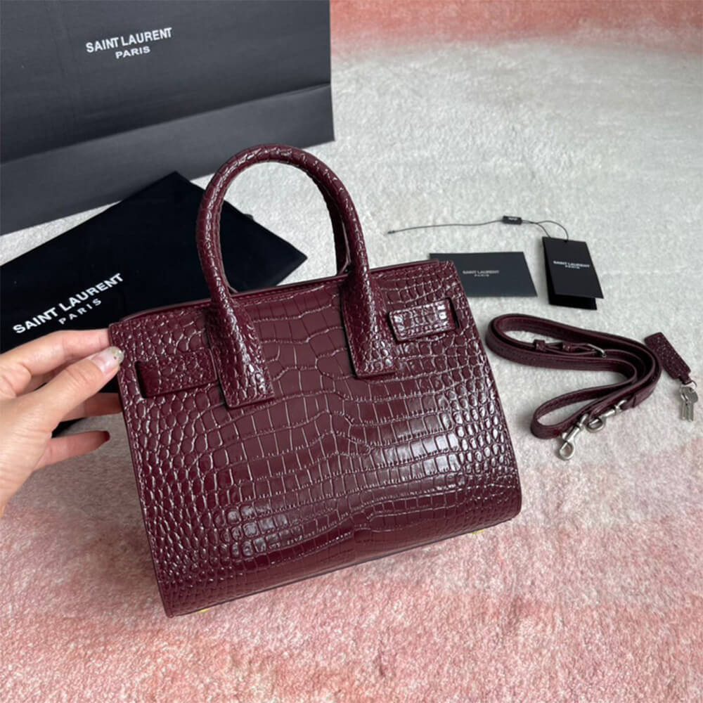 YSL Sac De Jour Nano Bag in Embossed Crocodile Shiny Leather - Replica Luxury Bags™