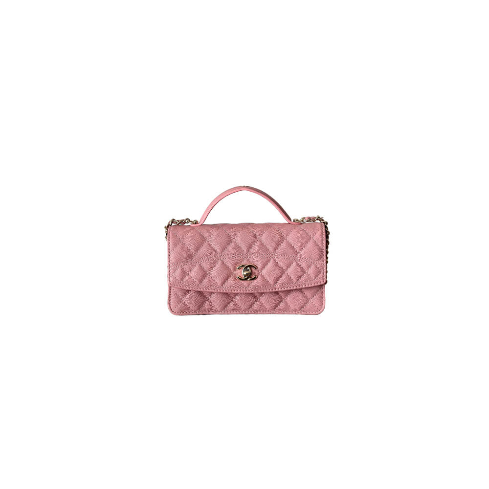 Chanel Clutch Bag With Chain and Top Handle in Pink - Replica Luxury Bags™