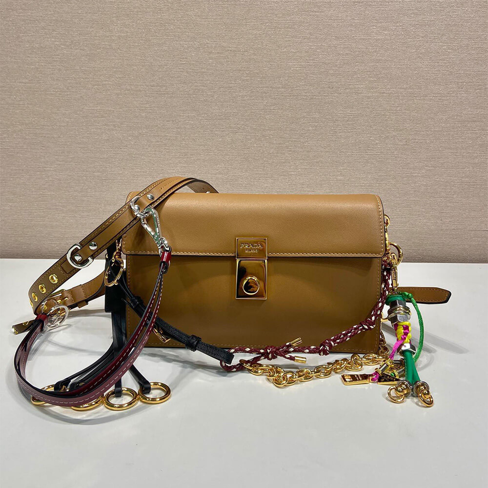 Prada Soft Sound Small Leather Shoulder Bag with C harms - Replica Luxury Bags™