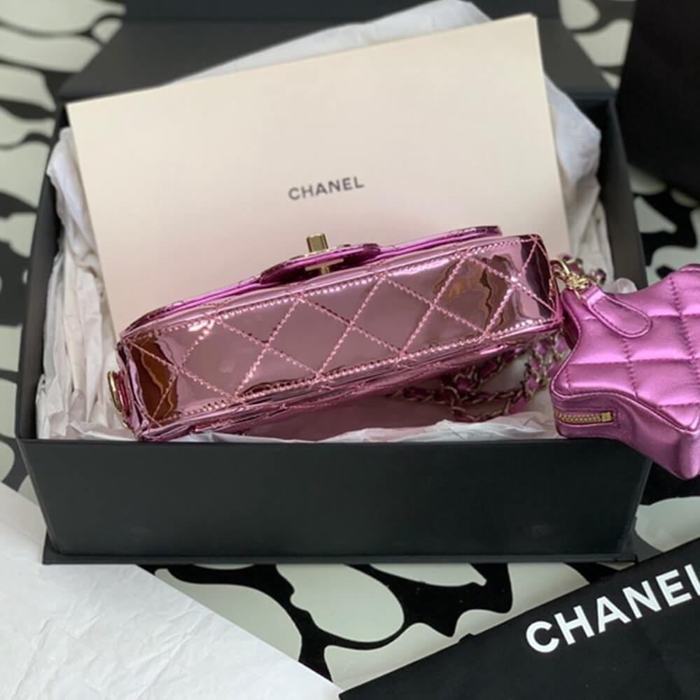 Chanel Mini Flap Bag in Metallic Pink with Star Pouch Charm - Replica Luxury Bags™