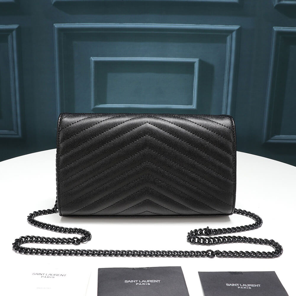 Saint Laurent Chain Strap YSL Plaque Grained Leather Wallet Bag - Replica Luxury Bags™