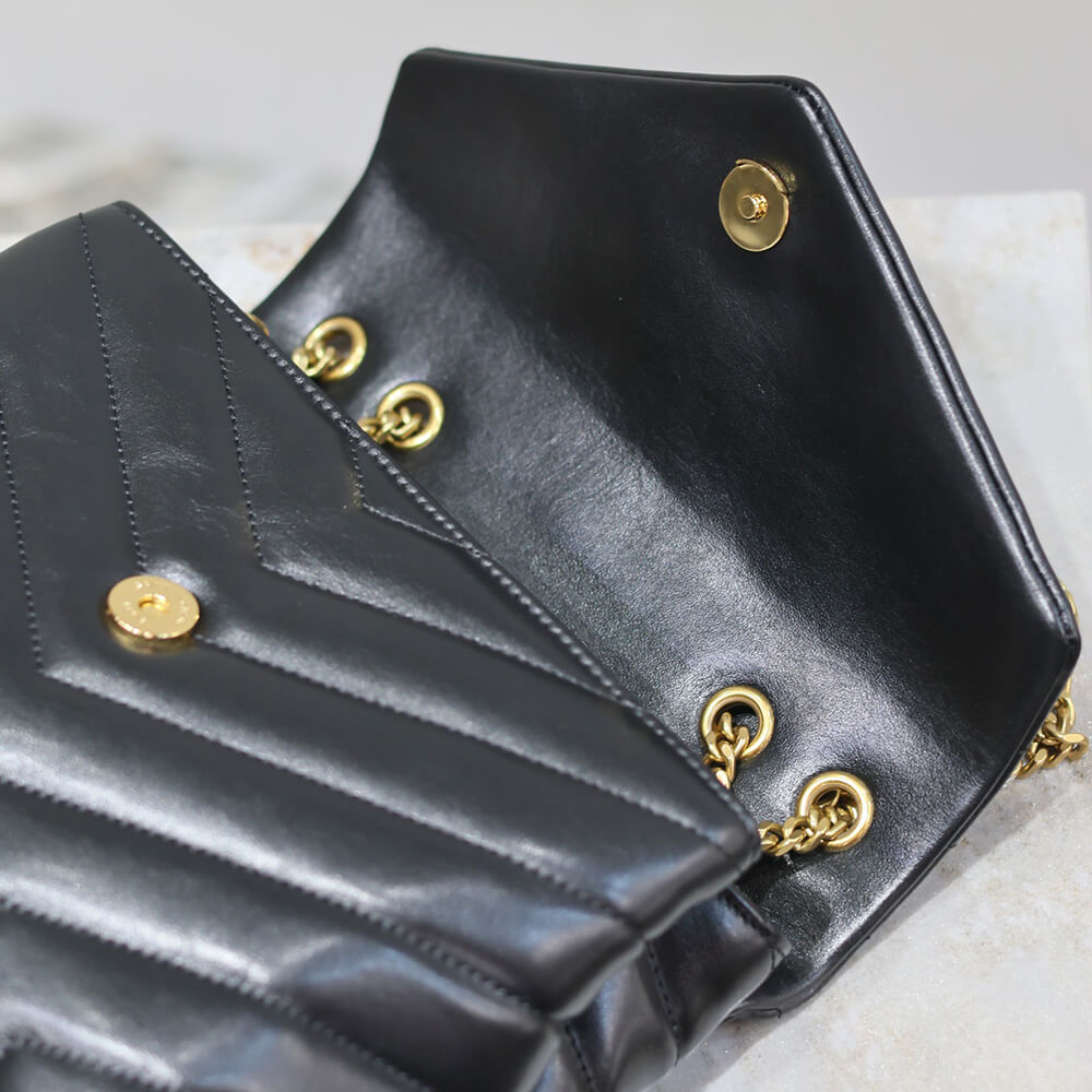 YSL Loulou Small Chain Bag in Black Leather Gold Hardware - Replica Luxury Bags™