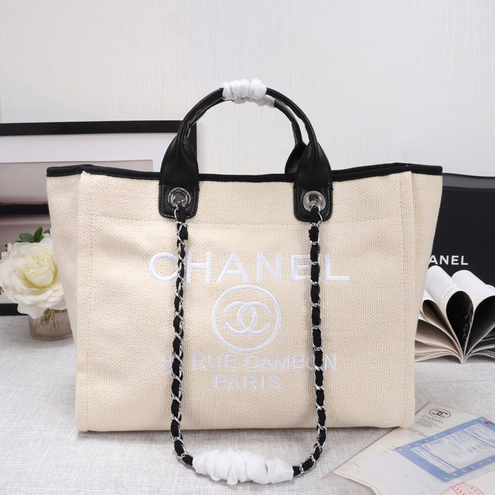 Chanel Woven Straw Raffia Striped Medium Deauville Tote Bag - Replica Luxury Bags™